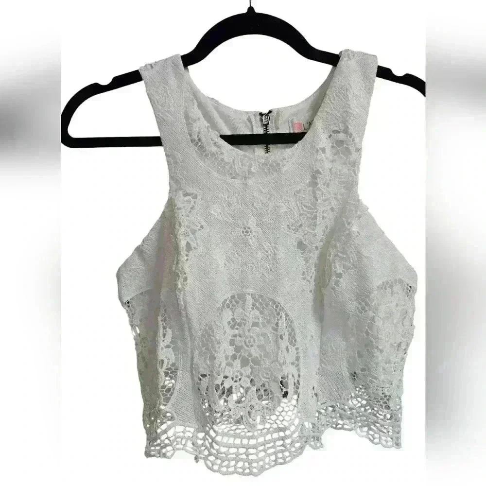 L'atiste by Amy Lace Crochet Crop Top Boho Fairy Size M Zipper - Picture 2 of 7